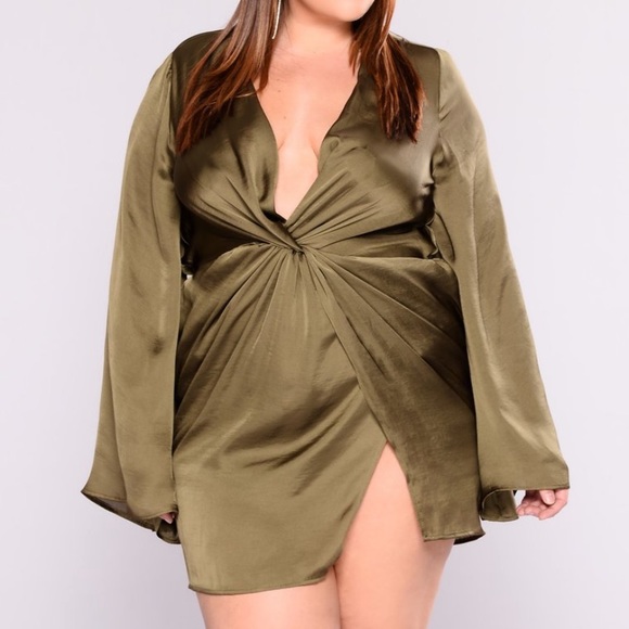Fashion Nova Dresses & Skirts - Plus Size Satin Plunge Dress